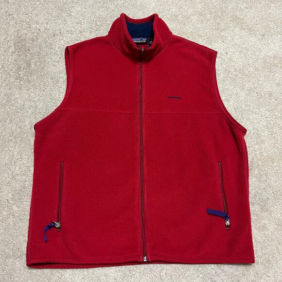 Vintage Patagonia Synchilla Red Full Zip Vest Large - Picture 1 of 6